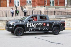 Rusty Drewing truck participating in parade
