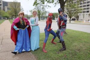 Anna, Elsa, Captain America and Spiderman